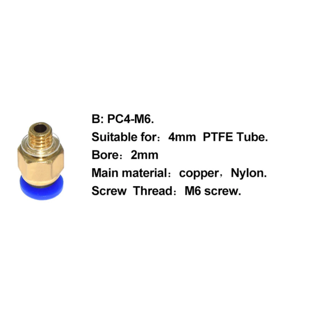 Racor Pc4-m6 Conector Para Tubo Ptfe Impresora 3d x 2 unidades